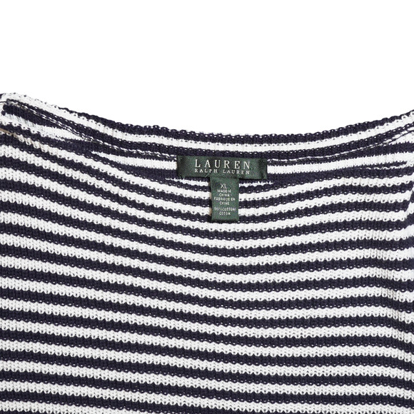 Lauren Ralph Lauren Navy White Striped Cotton Sweater Sz XL Nautical Preppy EUC - Picture 6 of 13